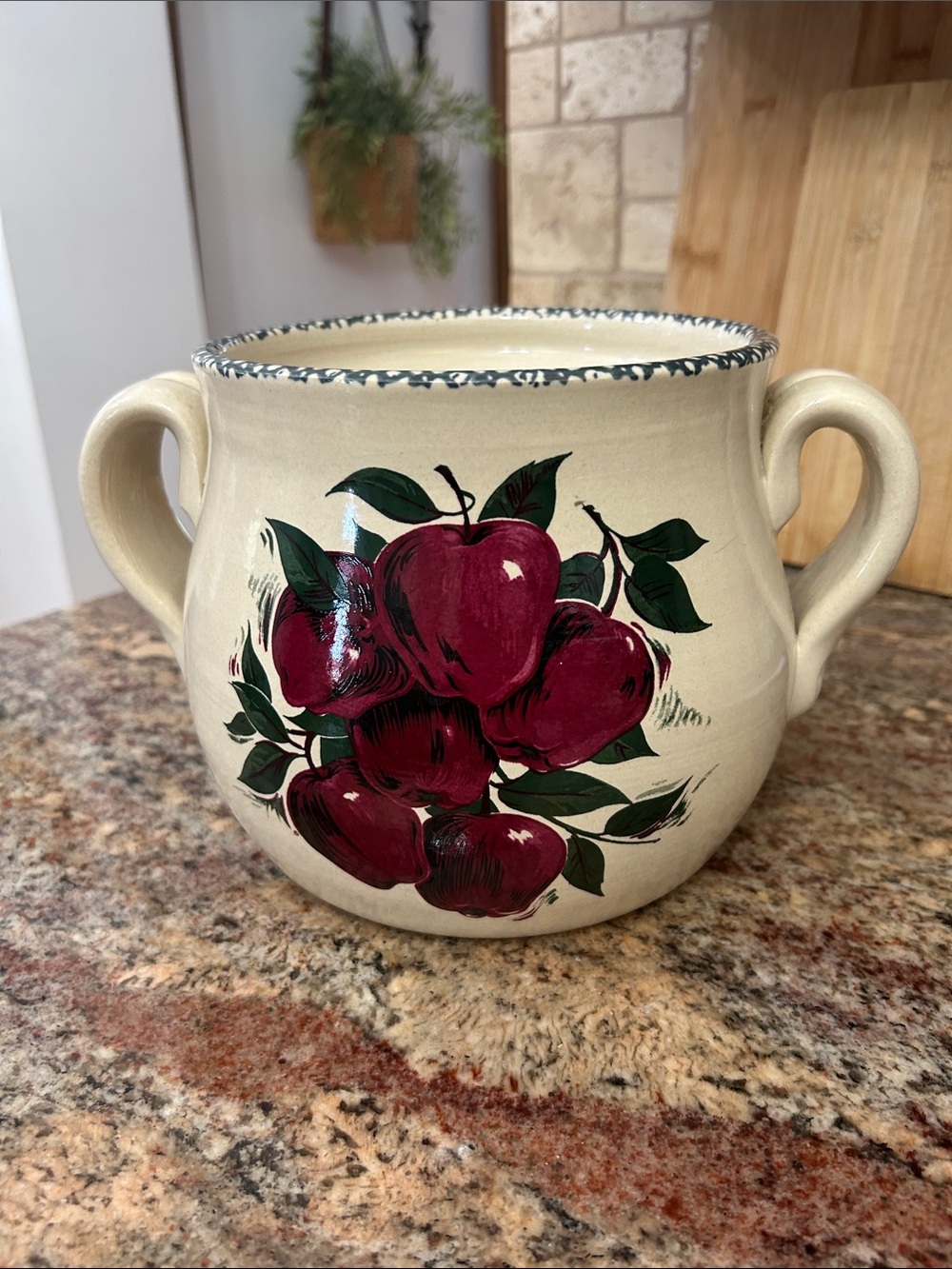 Home and Garden Party Cream Ceramic Two-Handled Apple Pot - Red & Green